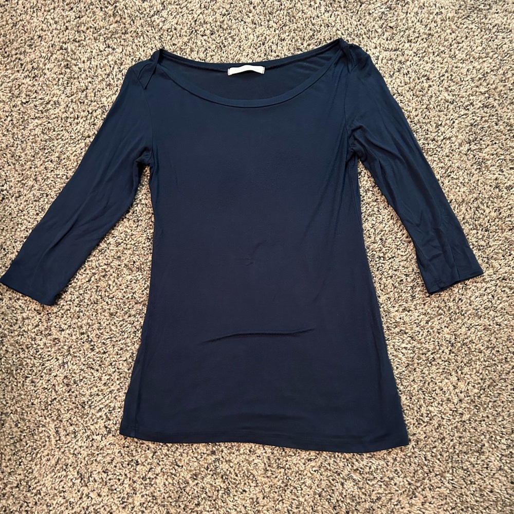 Charlotte Russe Navy 3/4 Sleeve Top with wide neck! Size XSmall!